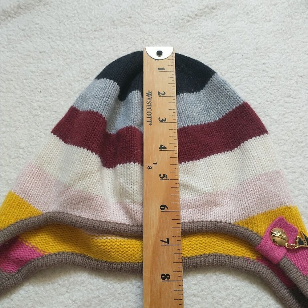 Juicy Couture Beanie Hat Girl Tassel Ear Flaps Knit Striped Wool Blend Dog Charm - Picture 7 of 7